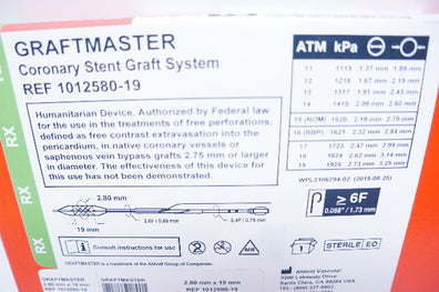 Abbott 1012580-19 Graftmaster Coronary Stent Graft System 2.80mm x 19mm (x)